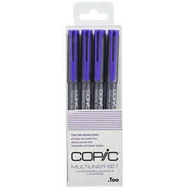 COPIC Multiliner Coloured Marker Pen - lavender Set 4 pcs. assorted, For Art & Crafts, Colouring, Graphics, Highlighter, Design, Anime, Professional & Beginners, Art Supplies & Colouring Books