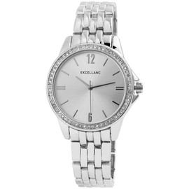 Excellanc 1800143 Women's Watch Metal Link Bracelet Flat Clasp Rhinestone Analogue, Silver, Bracelet