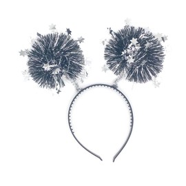Dzrige Happy New Year Headband with Star Boppers & Silver Tinsel,Glitter New Year Head Boppers Headband for New Year Birthday Carnival Party Props Decoration