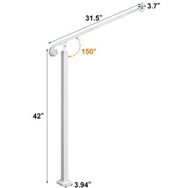 Zwinz Adjustable Handrail 1-2 Step, Wall&Floor Mounted Wrought Iron Handrails, Handrails for Outdoor Steps, Stair Rail with Installation Kit Hand Rail, White