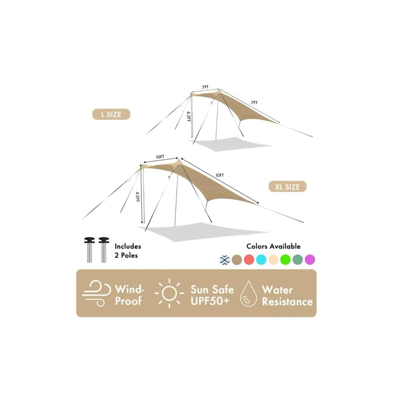 easierhike Beach Canopy Windproof, Sun Shelter UPF50+, 6 Sandbags Anchors