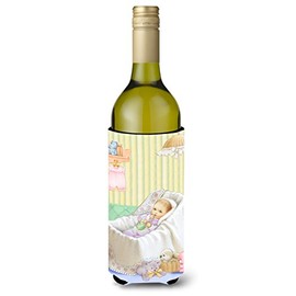 Caroline's Treasures APH7093LITERK New Baby in Crib Wine Bottle Hugger Bottle Cooler Sleeve Hugger Machine Washable Collapsible Insulator Beverage Insulated Holder