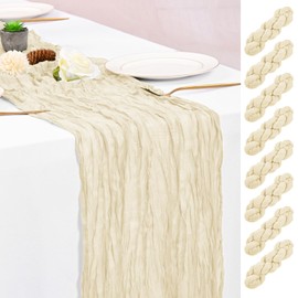 8 Pack Ivory Table Runner 10FT Cheesecloth Table Runner Boho Gauze Table Runners Long Rustic Sheer Fabric Cream Table Runners for Wedding Party Bridal Shower Farmhouse & Home Decor