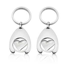 2 Pieces Heart Keychains, Metal Token Keychain, Trolley Token Keychain, Removable Shopping Cart Pendant, Shopping Cart Accessories