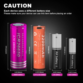 CPZZ 26650 Rechargeable Battery 6800mAh 26650 li Battery Large Capacity 3.7v for led flashlights,(8Pack 3.7v Battery 1007LQY)