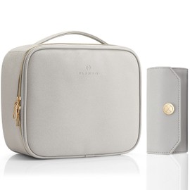 Vlando Set Makeup Bag and Jewelry Bag Grey，Faux Leather Travel Bag