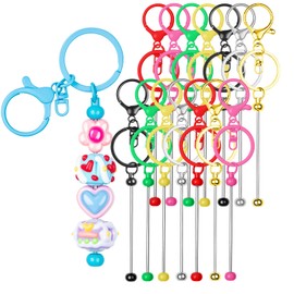 RQAYE 15Pcs Beadable Keychains Bulk Kit Cute Beadable Keychains Bar for Beads DIY Keychain Making Supplies for Women Man Crafts, Jewelry, bag Charms, Custom Projects Gift (Multicolor)