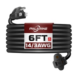 PALARINE 6ft Black Outdoor Extension Cord Waterproof, UL Listed, 14/3 SJTW Heavy Duty 3 Prong, 14 Gauge 15A Power Cord Ideal for Indoor Outdoor Lights, Appliances, and Lawn