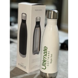 H2GO Force Water Bottle with Logo White Stainless Steel 17 Oz New NIB