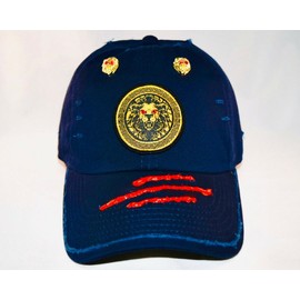 Damier Langevinè® Trendy Distressed Navy Blue Designer Baseball Cap Lion Hat