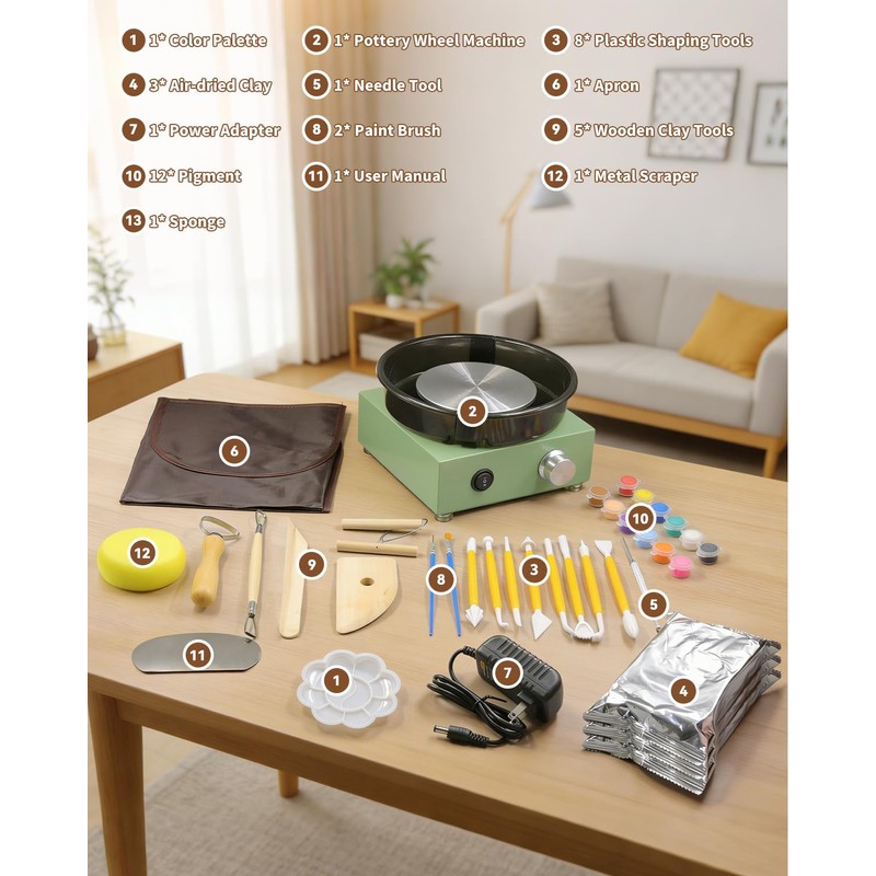 Mini Pottery Wheel Kit for Kids & Beginners Two-Way Rotation