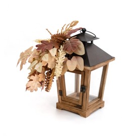 LushNook Fall Decor - AutumnThemed Decorative Wooden Hurricane Candle Lantern - Fall Decoration for Home Farmhouse Table Top, Mantle, Wall Hanging, or Garden Display, Indoor & Outdoor Use - 14" Tall