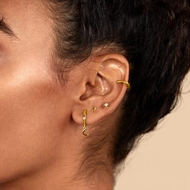 PAVOI 14K Gold Plated 925 Sterling Silver Post Pair of Flat Back Stud Earrings for Women | Moon Cartilage Helix Piercing