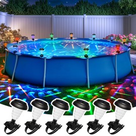 SUNCKET Solar Pool Lights for Framed Above Ground Pools, Waterproof Lights at Night Pool Accessories, Multicolor Light Solar Lights for Frame Swimming Pools 6 Pack Black