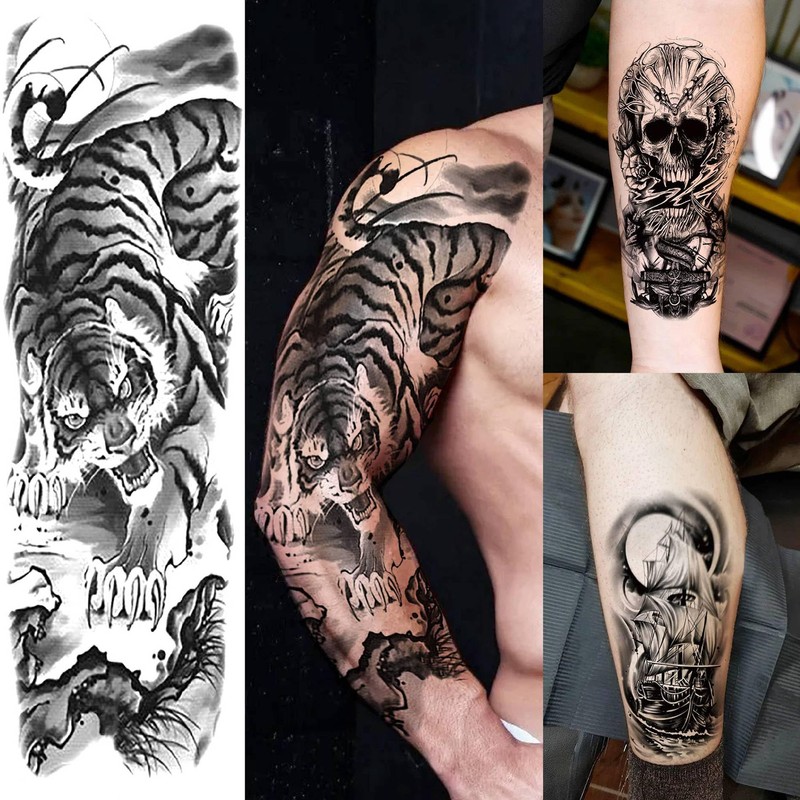 20 Sheets Extra Large Tiger Full Arm Temporary Tattoos For