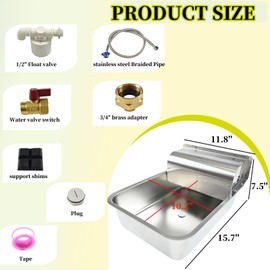 CQFJLM 11L Automatic Dog Water Dispenser, 304 Stainless Steel with Water Valve Switcher and 3/4'' Brass Adapter, with Drain Hole for Dog, Cat, Alpaca, Chickens, Livestock