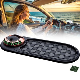 Kcsznk Multifunction Car Anti-Slip Mat,Rotatable Car Anti Slip Mat Phone Holder with Temporary Parking Number,Universal Car Phone Large Pad for Phones Sunglasses Keys Gadgets (Black+Gold Bracket)
