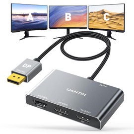 UANTIN DisplayPort to Dual DisplayPort with HDMI Splitter for 3 Monitors Extended Display Adapter 4K@60Hz 1 in 3 Out MST Hub for Multiple Monitor DP Compatible with NVIDIA/AMD Graphic Card