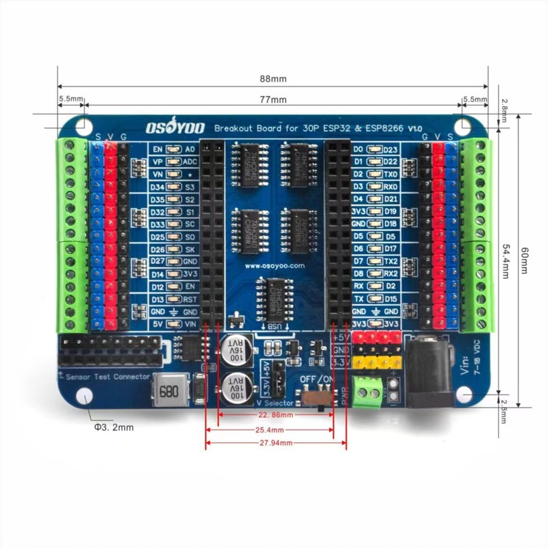 OSOYOO ESP32 & ESP8266 Shiled Breakout Board V1.0, 30P Board