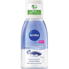 NIVEA Desmaquillante Facial Bifásico de Ojos (125 ml) - Elimina la máscara de pestañas y el maquillaje a prueba de Agua, Enriquecido con Biotina para Cuidar Tus Pestañas