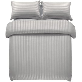 Hafaa Single Duvet Cover Set Hotel Quality Stripes Satin Bedding Set with Pillowcase Soft Microfiber Duvet Covers (Grey 135x200 Cm)