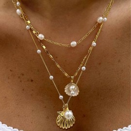 Dcfywl731 Seashell Necklace for Women Puka Shell Starfish Charm Necklace Beach Jewelry Adjustable Ocean-Themed Summer Jewelry Gifts