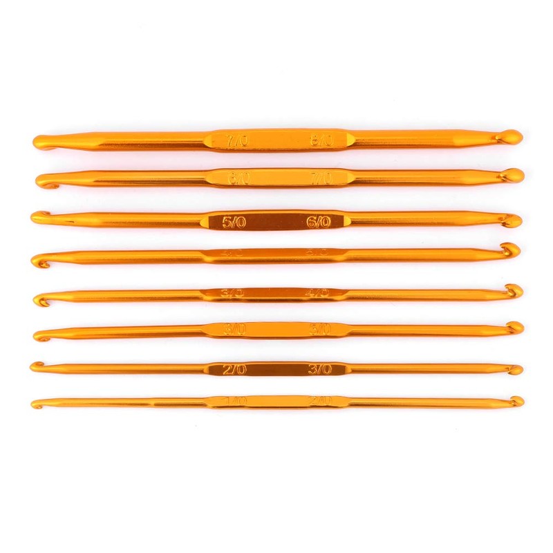 8PCS Golden Alumina Double Ended Crochet Hooks Knitting Needle Set