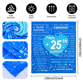 25th Birthday Gift for Women Men Birthday Throw Blanket for 25 Years Old Daughter Son Friend Sister Inspirational Gift Decoration Flannel Blanket Keepsake 150x130cm (25th Gift)