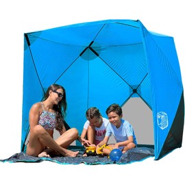 Beach Cube Pop Up Beach Tent Portable Shade Sun Shelter UPF50+ UV Protection for 4 Person Expandable Floor for Beach Fishing Hiking Camping – Beach Blue Color New