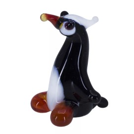 Miniature Tiny Lampwork Flame Hand Blown Glass Black Crested Penguin Figurine