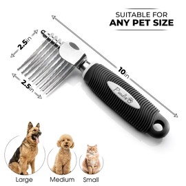 Poodle Dematting Fur Rake Comb Brush for Dogs and Cats - Long 2.5" Steel Safety Blades Metal Comb for Detangling Matted or Knotted Undercoat Hair