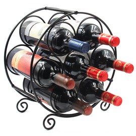 PAG 7 Bottles Freestanding Countertop Metal Wine Rack Small Wine Bottle Holders Stands, Black