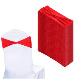 50PCS Spandex Chair Sashes Elastic Chair Cover Bands Ties Without Buckle Chair Decorations Universal Chair Sashes for Wedding Party Reception Events Universal Ceremony Banquet Decorations(Red)