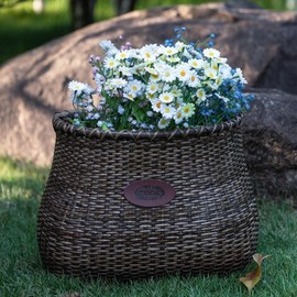 CXWXC Bike Basket - Handmade Rattan Bike Baskets for Girls Women - Front Bicycle Bike Basket with Coffee Cup Holder for Beach Cruiser, Scooter, Ebike (Dark Brown)