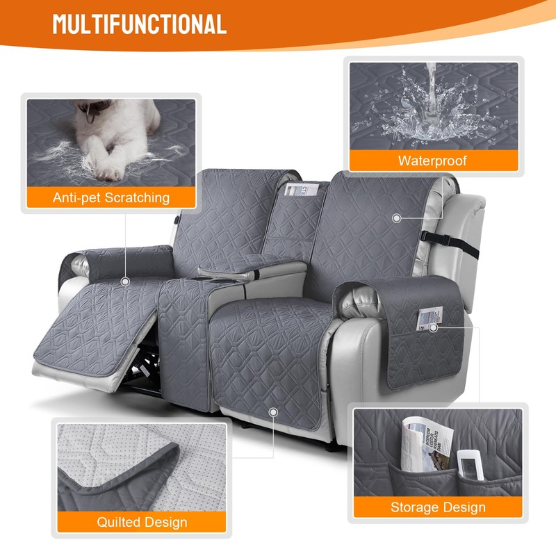 VANSOFY Loveseat Recliner Cover with Console 100% Waterproof Sofa Slipcovers