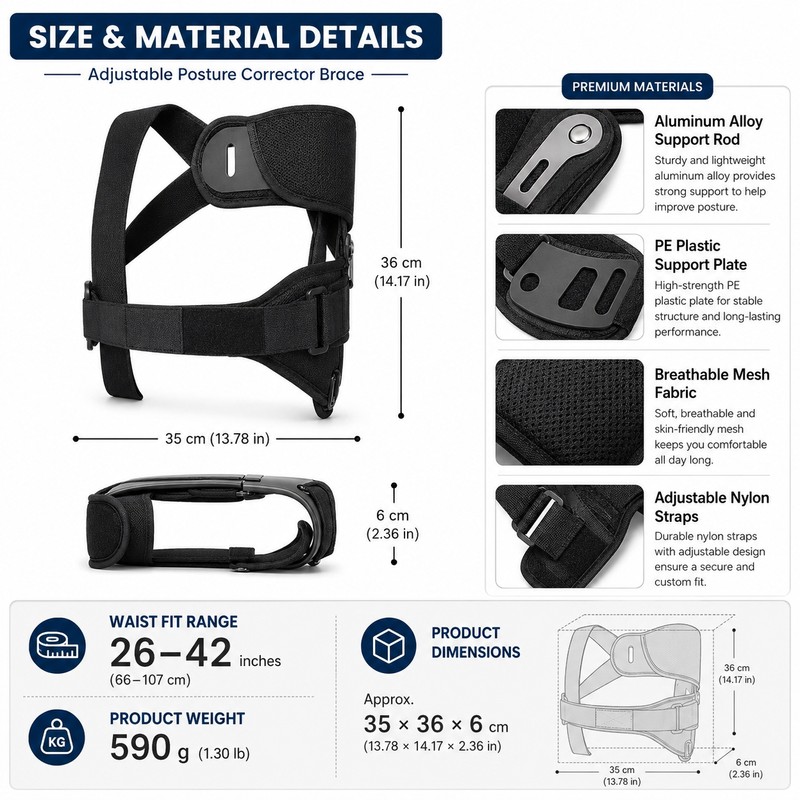 Adjustable Back Support Brace for Posture – Structured Spine Support
