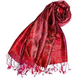 Lorenzo Cana Women's Pashmina Scarf Jacquard Woven 100% Silk 70 x 190 cm Paisley Silk Scarf Silk Scarf, red
