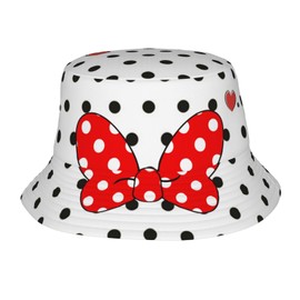 Cute Polka Dot Bucket Hats for Women Men Red and White Bow Fisherman Hat Summer Outdoor Sun Cap for Travel Hiking Beach