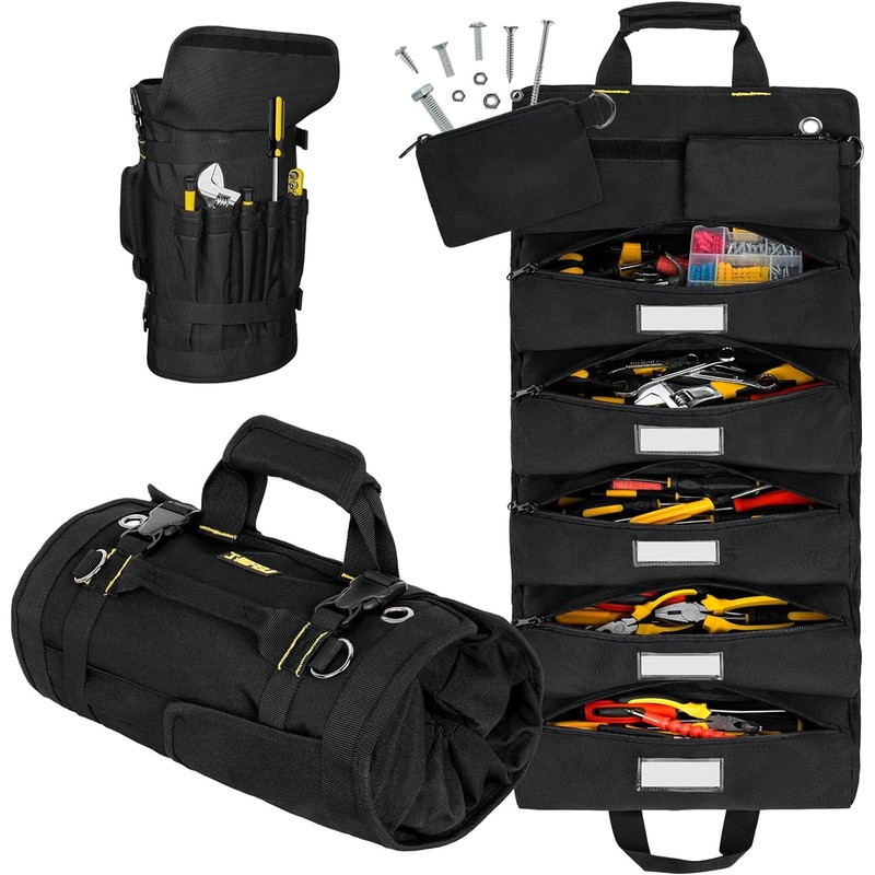 Tool Roll Bag, Roll Up Tool Bag with Pockets, Heavy