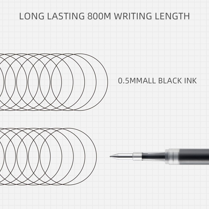 Gel Pens Refill for KACO Pens Asian Standard, Black Ink,