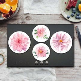 Walarky Pink Dahlia Art Stove Burner Covers, Set of 4, Tropical Botanical Plant, Served Stove Covers for Gas Burner, Delicate Flowers, Electric Hob, Gas Stove Burner Covers,