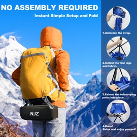 NJZ Portable Camping Chair, Ultralight Backpacking Chair with Storage Bag, Compact Camping Chair for Outdoor Adventures, Hiking, Picnic, Fishing, Beach, Quick Setup, Supports 200 LBS - Blue