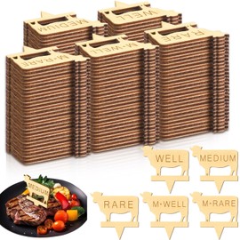 Cinnvoice 300 Pcs Rare Steak Markers 1.97 Inch Meat Marker Sticks Steak Temperature Stick Meat Doneness Picks Paddle Skewers Stick for BBQ, Kitchen, Party or Buffets Food(Wood,Beige)