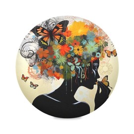 Nander African American Black Girl Woman Art Round Placemats Washable Plate Table Mats for Kitchen Dining Table Decoration Set of 4