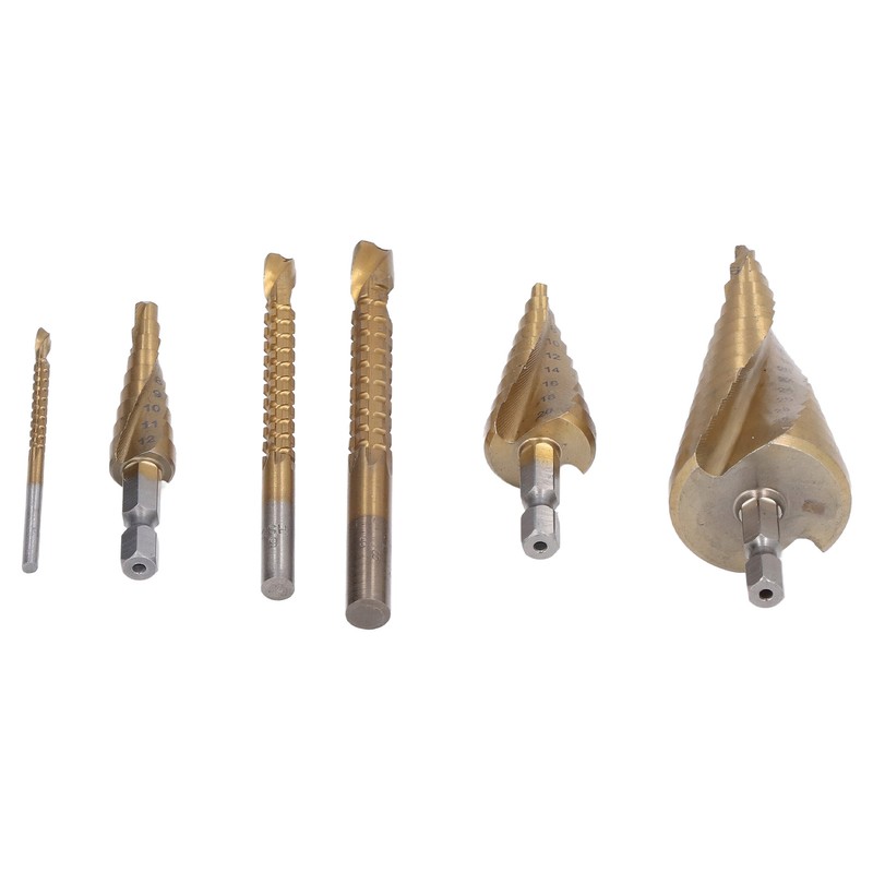 6Pcs/Set Spiral Grooved Step Drill Bit Hex Shank Stepped Drills