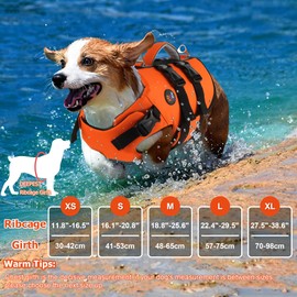 Dogcheer Dog Harness Life Jacket, High Buoyancy Neoprene Dog Life Vest for Swimming Boating, Adjustable Puppy Swim Vest Reflective Pet Float Vest for Small Medium Large Dogs - Orange, L