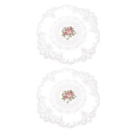 QUARKZMAN Pack of 2 Retro Lace Place Mats, French Crochet Doilies Round Embroidered Hollow Cup and Vase Table Mat for Dining Table Kitchen Party 28 x 28 cm, White