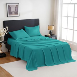 MCO Breathable Bed Sheets Set - Rayon Derived from Bamboo Sheets - Cool Bedding Set with 16" Deep Pocket (3 Pcs, Twin, Teal)