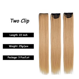 Gold Clip in Hair Extensions 22inch Long Straight Colored Clip on Hairpieces Colorful Party Highlights Synthetic Hair With Net Cap 4Pcs (Linen Gold)
