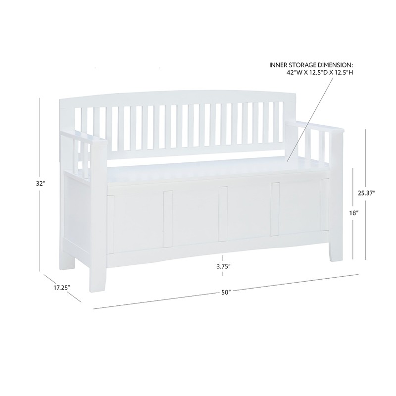 Linon Cynthia White Storage Bench with Flip-Top Lid and Hidden